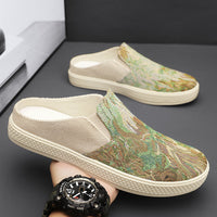 Sapatos masculinos de lona, sapatos casuais casuais respiráveis de um passo e modernos da primavera, sapatos de salto meia-drop masculinos na moda