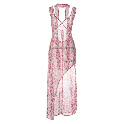 Vestido Feminino Quente Novo Quente de Verão 2026, Floral Sexy, Abertura Sem Costas, Abertura Aberta para Mulheres