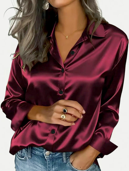 Camisa esponja colorida e brilhante da Amazon, elegante e para deslocações, adequada para uso versátil de mangas compridas na primavera e no outono