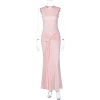 Vestido feminino de duas camadas, de duas camadas e gravata de retalhos, de um salto cruzado transfronteiriço europeu e americano, sexy, sem mangas, sem mangas, ajustado e ajustado longo de gravata de retalhos