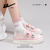 Ténis Warrior Velcro de sola grossa, sapatos juvenis, energéticos, confortáveis, de estudante, fofos e favorecedores, pequenos sapatos de cabeça grande cor-de-rosa morango para mulheres