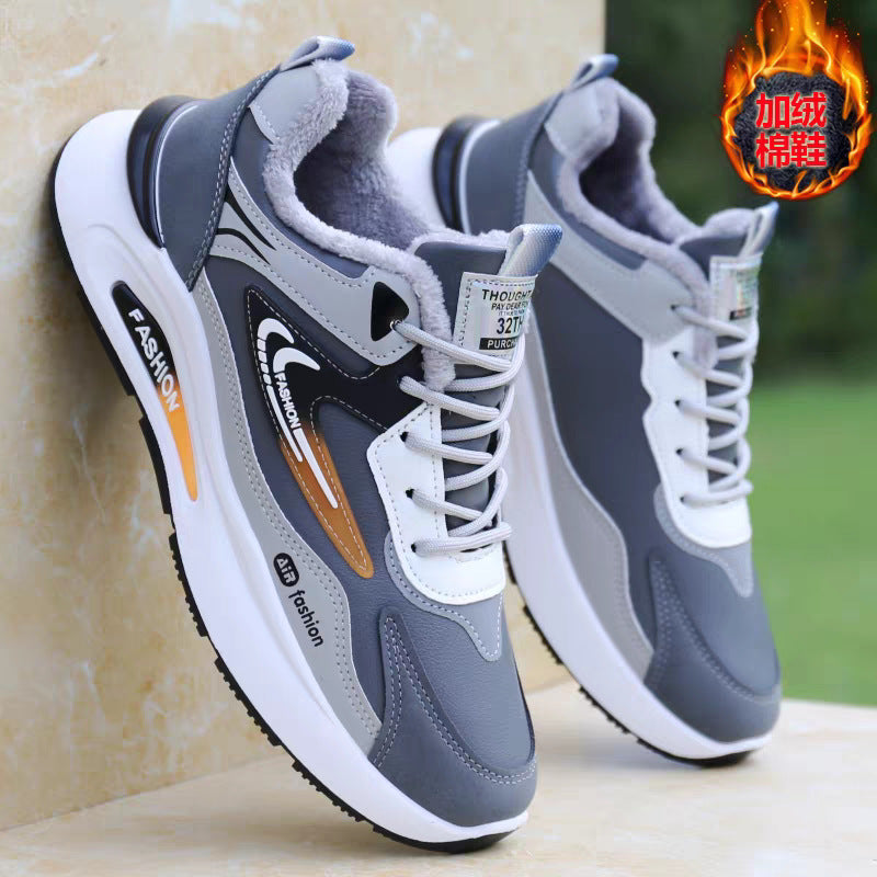 Sapatilhas de algodão de inverno para homens, novas sapatilhas desportivas forradas a lã espessa, sapatilhas casuais modernas, versáteis e com sola grossa e antiderrapantes, sapatilhas de corrida masculinas
