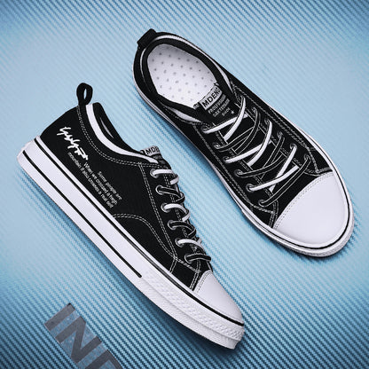 Novos sapatos de lona preta para homens na primavera, sapatos versáteis, respiráveis e modernos, sapatos casuais de snowboard ao estilo coreano para homens