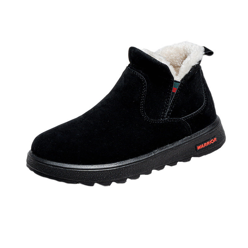 Botas de neve quentes forradas a lã guerreira, sapatos de algodão de inverno simples e de sola espessa, elegantes e versáteis para viagens ao ar livre