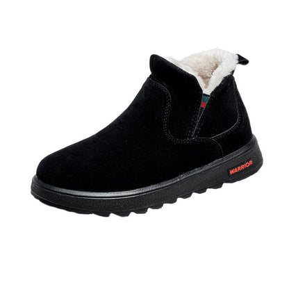 Botas de neve quentes forradas a lã guerreira, sapatos de algodão de inverno simples e de sola espessa, elegantes e versáteis para viagens ao ar livre