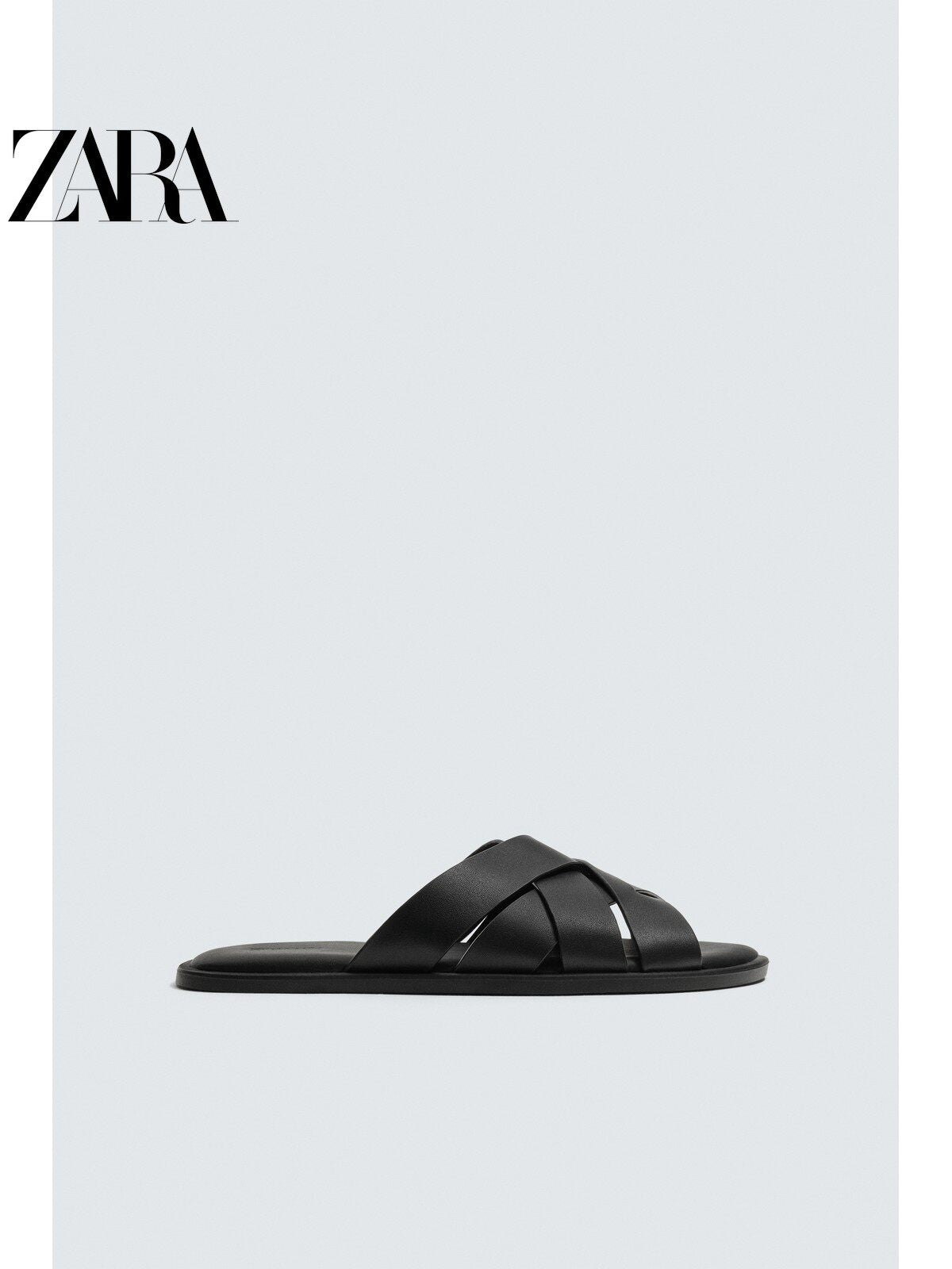 ZARA Coleção Verão 2026 - Sapatos Masculinos: Sandálias Rasteiras de Couro com Tiras na Cor Combinando (2750820 800)