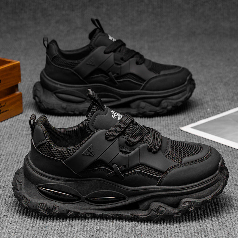 Sapatos de rede 2025 sapatos masculinos baixos com atacadores, malha respirável, sapatos de pai, desportos casuais masculinos na moda, modernos e versáteis