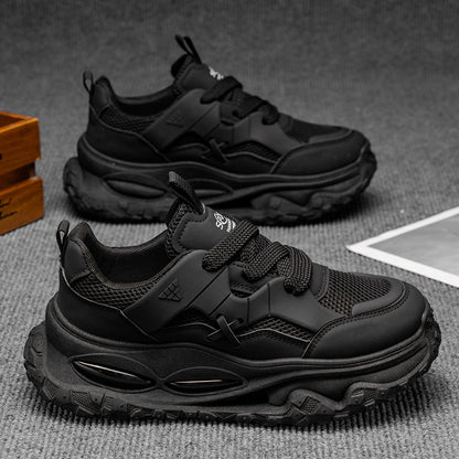 Sapatos de rede 2025 sapatos masculinos baixos com atacadores, malha respirável, sapatos de pai, desportos casuais masculinos na moda, modernos e versáteis