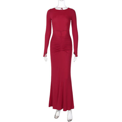 Vestido feminino sexy ao estilo europeu e americano, vestido oco, sem costas, gravata de retalhos, decote halter, corte justo, vestido justo ao estilo streetstyle para mulheres