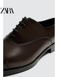 Sapatos masculinos ZARA Primavera/Verão 2026, marrom, bico fino simples, salto baixo, modelo Oxford formal, código 2489720 700
