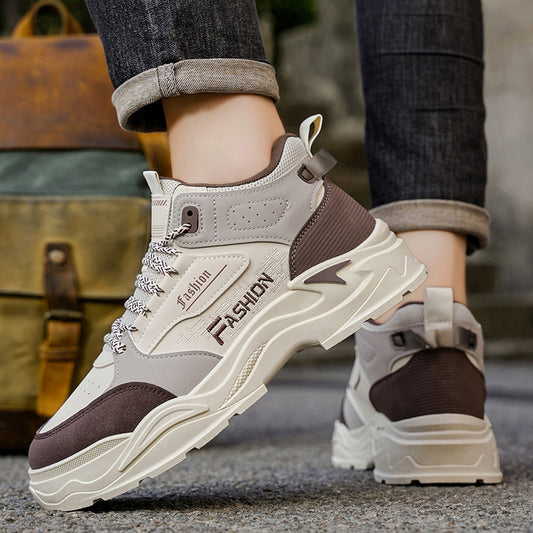 Sapatos masculinos de outono, sapatos de trabalho de cano alto, botas Martin com sola grossa e estilo coreano da moda, sapatos desportivos casuais, botas até ao tornozelo, sapatos modernos