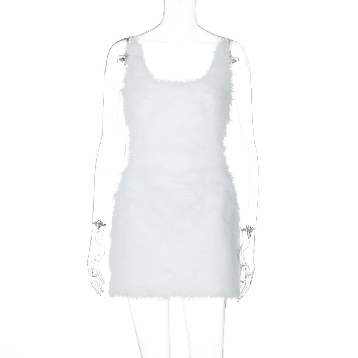 Vestido bodycon feminino feminino europeu e americano transfronteiriço sexy, com fecho sem costas ocas, de cor sólida, peludo, alças finas,