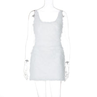 Vestido bodycon feminino feminino europeu e americano transfronteiriço sexy, com fecho sem costas ocas, de cor sólida, peludo, alças finas,
