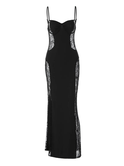 Novo vestido slip de renda francesa de retalhos oco, que aperta a cintura, sexy e justo à anca para vendas transfronteiriças na Europa e América