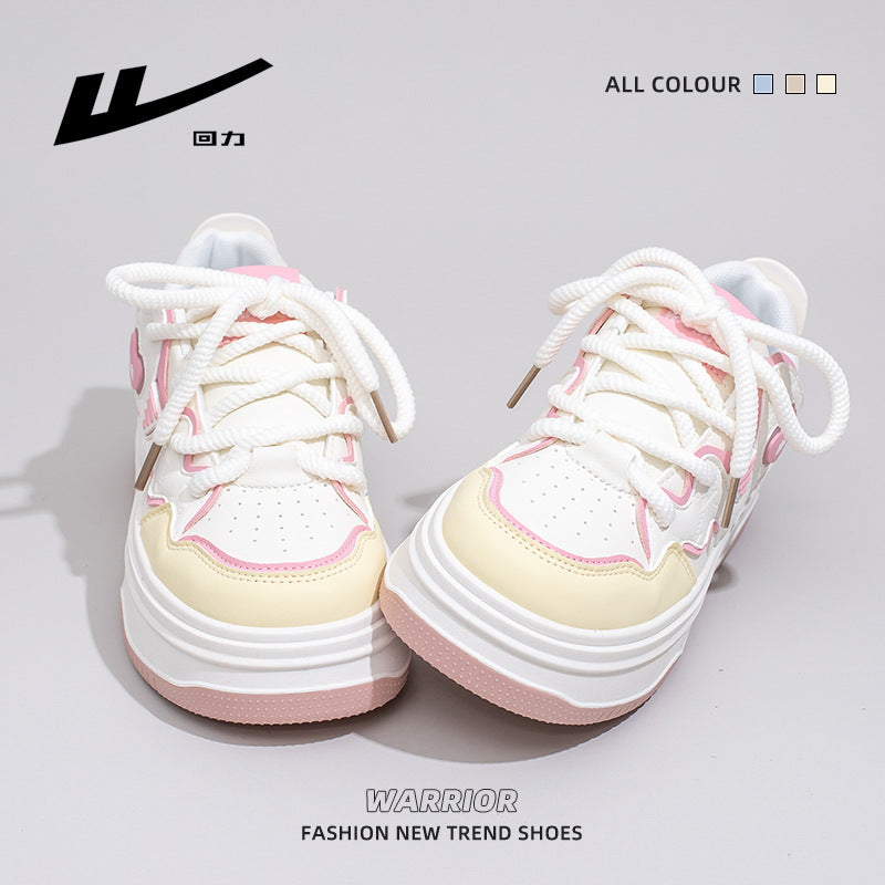Sapatinas sapatinas versáteis para mulher com blocos de cor Warrior Dopamine, visual alto, design de ténis na moda, sapatos casuais de estilo preppy