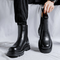 Botas Chelsea para homens, sapatos de couro de cano alto, botas de tubo de fumo, botas Martin primavera e outono britânicas para homens, botas pretas respiráveis de verão para homens