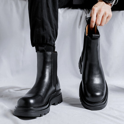 Botas Chelsea para homens, sapatos de couro de cano alto, botas de tubo de fumo, botas Martin primavera e outono britânicas para homens, botas pretas respiráveis de verão para homens