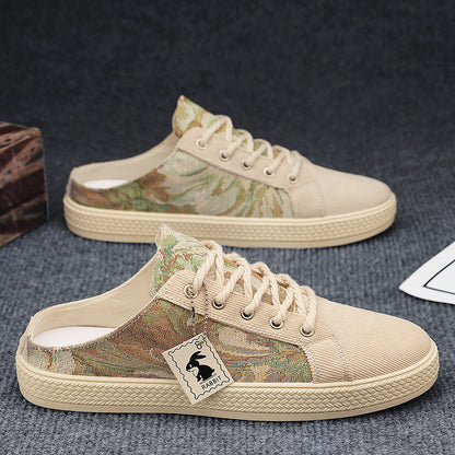 Sapatos masculinos de lona, sapatos casuais casuais de uma perna e respiráveis e modernos de verão, sapatos masculinos de salto meio deslizante