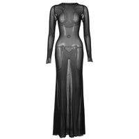 Vestido feminino novo e sexy de verão de malha sem costas, de manga comprida extra-longa, ao estilo europeu e americano, para mulheres