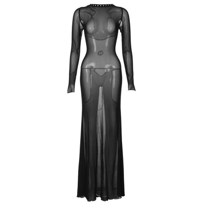 Vestido feminino novo e sexy de verão de malha sem costas, de manga comprida extra-longa, ao estilo europeu e americano, para mulheres