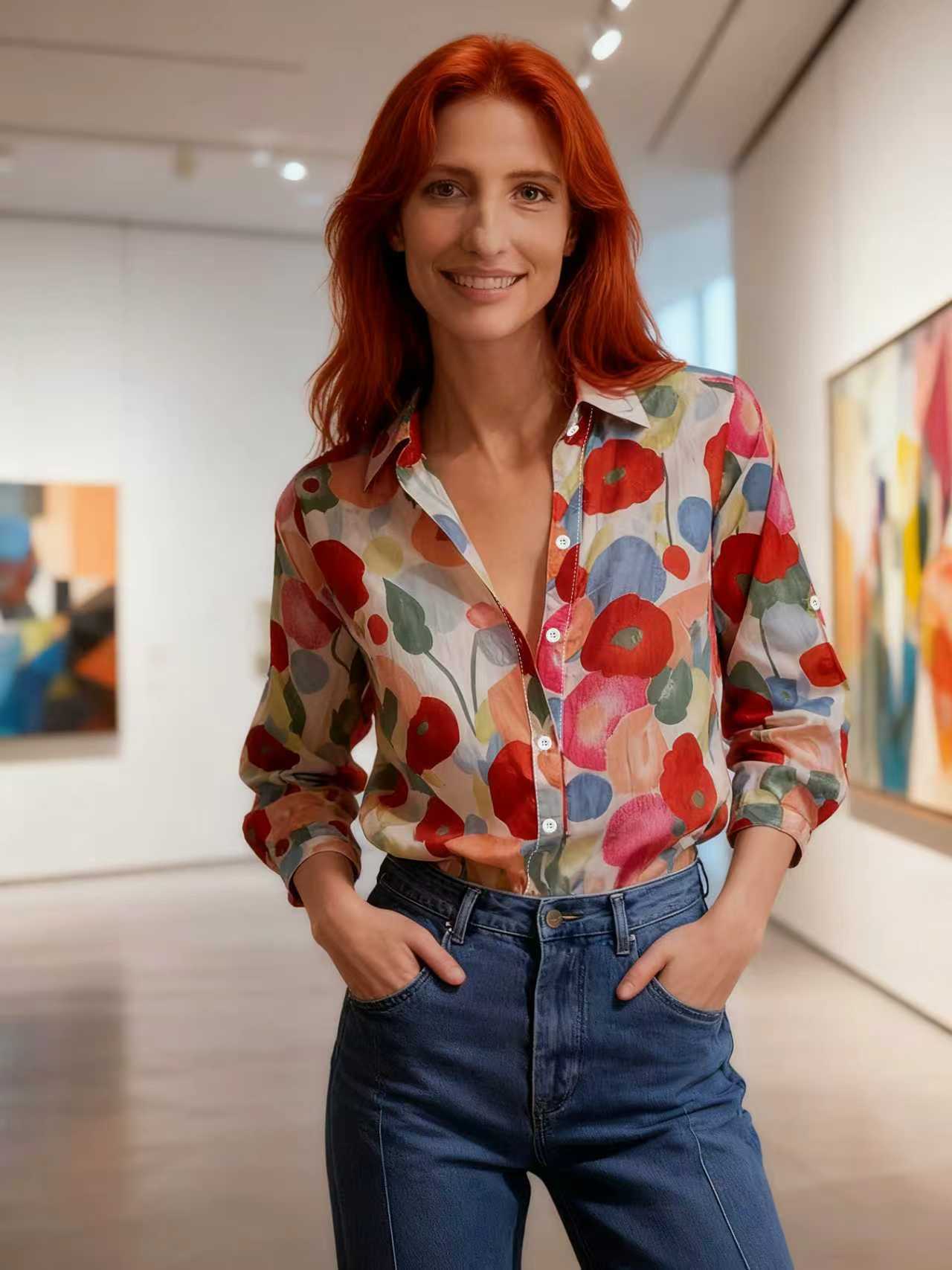 Camisa feminina com estampado floral, bestseller da Amazon, elegante e na moda, top floral arrojado de manga comprida e vendido à moda