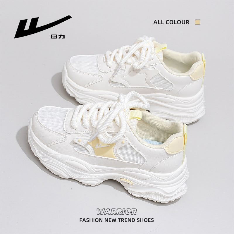 Sapatos de pai estilo minimalista Warrior, sapatos desportivos de sola grossa respiráveis em malha, sapatos casuais casuais para caminhadas ao ar livre primavera/outono 2025
