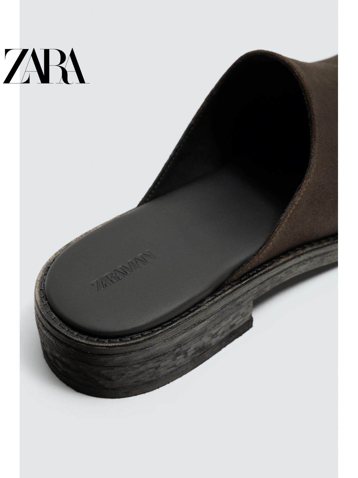 ZARA 2026 Primavera/Verão Sapatos Masculinos, Acabamento em Camurça, Bico Quadrado, Sola de Madeira, 2471720 700