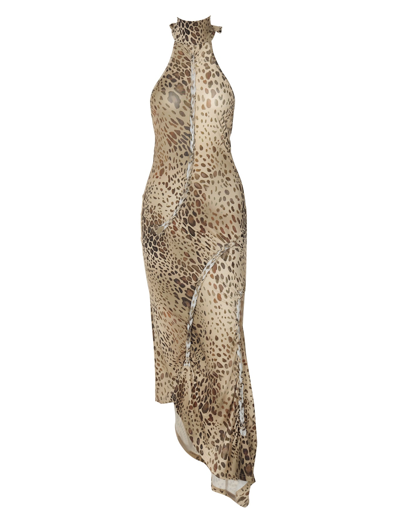 Vestido de Verão 2026, Novo Vestido Sexy, Sem Costas, com Tiras Finas, Estampado de Leopardo para Mulheres