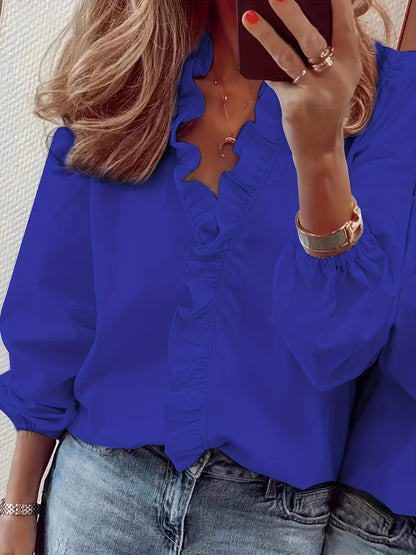 Comércio externo transfronteiriço roupa feminina europeia e americana, primavera, verão, outono, inverno, camisas com folhos, camisas femininas, largas e elegantes, estilosas para deslocações