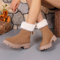 2025 Europe Station Fleece Neck Back Zipper Fleece Botas Martin Botas de Neve Curtas Quentes Femininas Edição Engrossada de Inverno