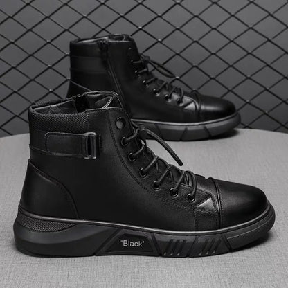 Sapatos masculinos de primavera: novas botas Martin de cano alto, botas casuais de couro para homem, botas britânicas vintage vintage na moda