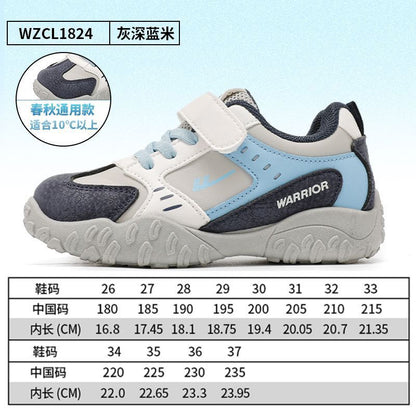Os novos sapatos infantis modernos, versáteis e confortáveis da Warrior 2026, sapatos casuais de alto valor com blocos de cor, sapatos desportivos estilosos e fixes