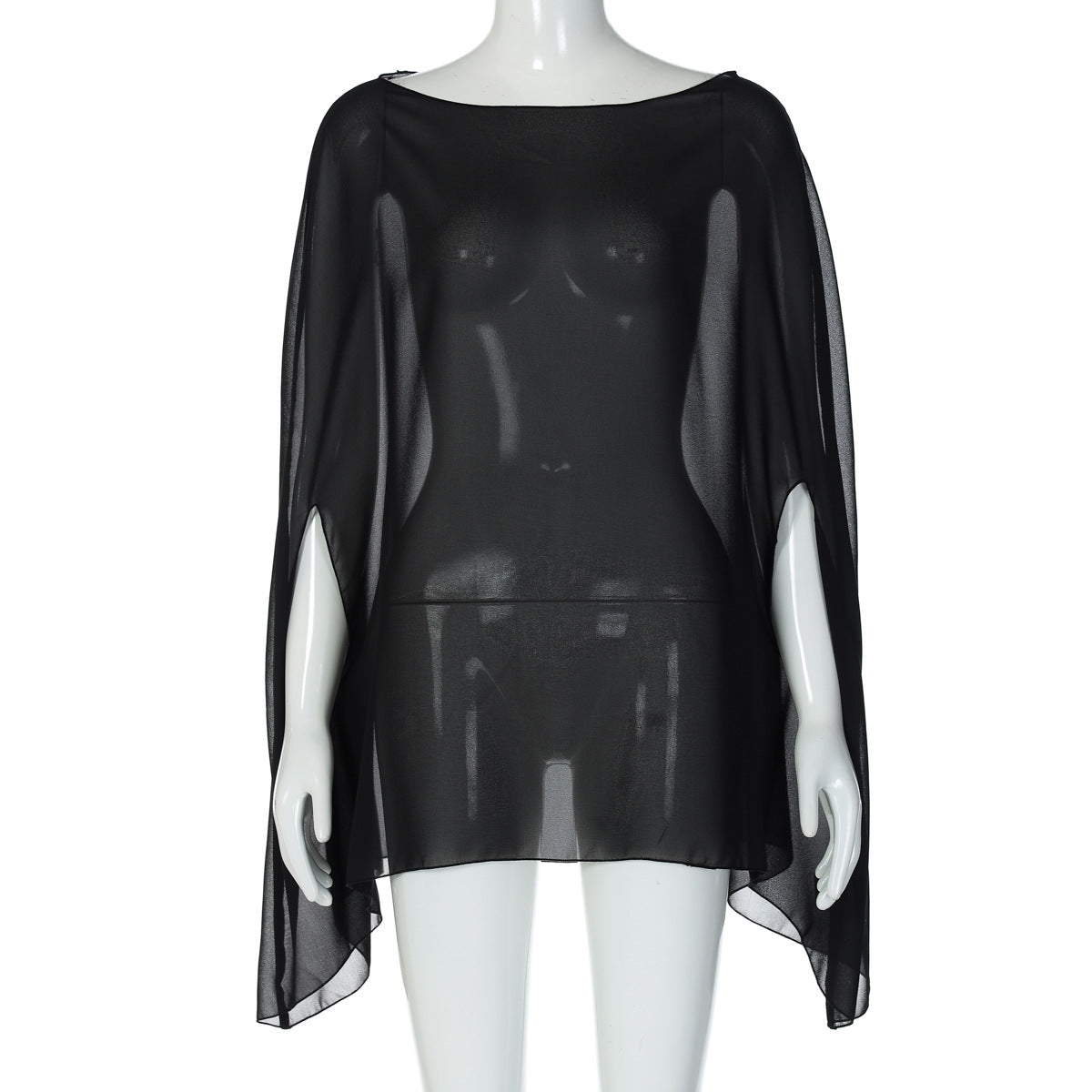 Novo top de estilo urbano transfronteiriço europeu e americano, camisola translúcida e versátil sexy para mulheres, capa de chiffon plus size