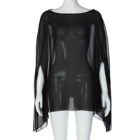 Novo top de estilo urbano transfronteiriço europeu e americano, camisola translúcida e versátil sexy para mulheres, capa de chiffon plus size