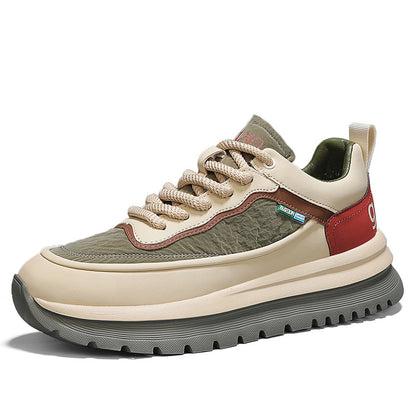 Outono 2025 Novos Sapatos Desportivos Casuais de Tabuleiro Sapatos de Pai de Sola Grossa Estilo Hong Kong Sapatos de Pão de Pele Baixo A-Gan Sapatos para Homens