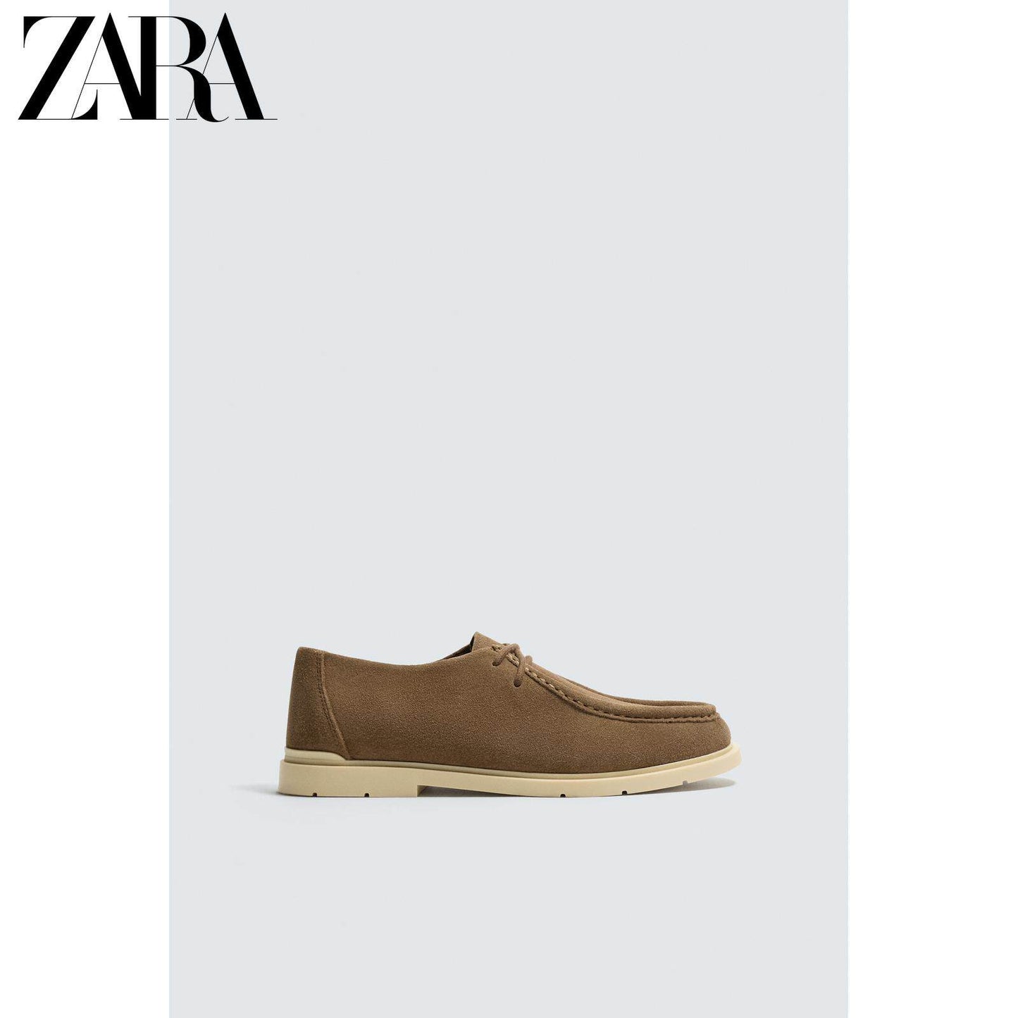 Sapatos masculinos ZARA Primavera/Verão 2026, em camurça marrom, com cadarço, modelo 2431720 700
