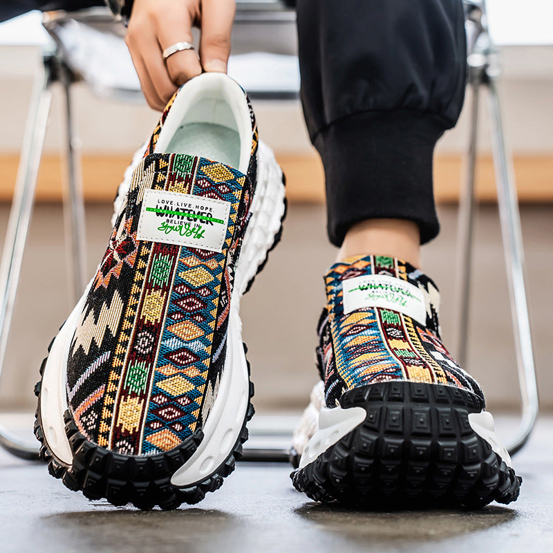 Sapatos masculinos: ténis de corrida de lona grossa com sola de verão, sapatos de pai com sola resistente ao desgaste para adolescentes