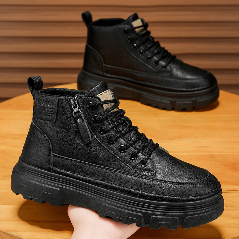 Martin Boots Novas: Botas de Pele de Motocicleta Vintage Vintage Novas, Versáteis, de sola grossa, antiderrapantes e de sola grossa para Homens Primavera/Outono 2025