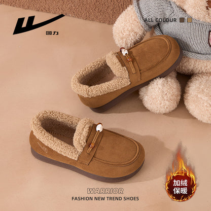 Sapatos Birkenstock quentes de inverno Warrior, sapatos femininos de um pé com calça confortável, sapatos confortáveis de algodão de cor sólida com sola fina para roupa exterior de inverno