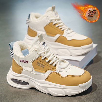 Sapatos masculinos, sapatos desportivos novos para o inverno 2025, sapatos quentes de algodão forrados a polar, ténis de corrida com almofada de ar, sapatos casuais masculinos, sapatos de pai