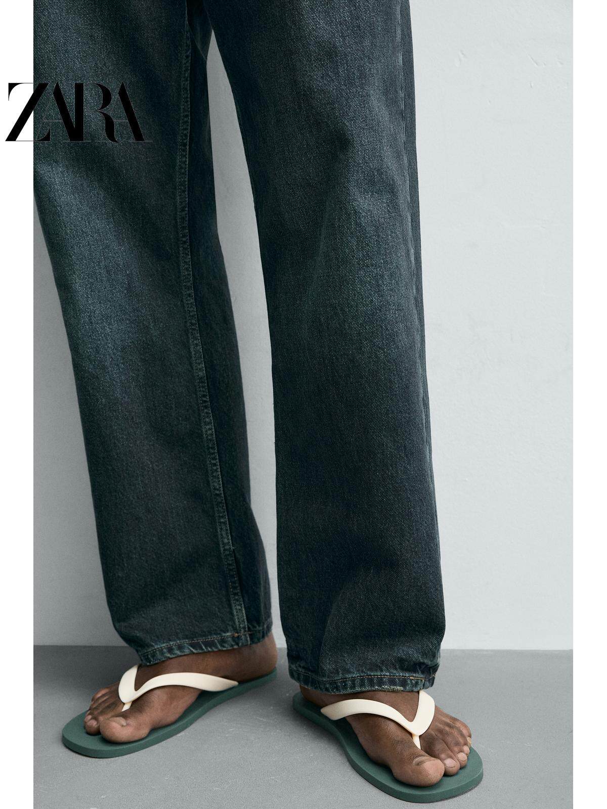 ZARA 2026 Primavera/Verão Novos Sapatos Masculinos: Sandálias Rasteiras Confortáveis com Material Elástico e Cordões (2796720 202)