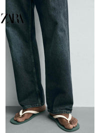 ZARA 2026 Primavera/Verão Novos Sapatos Masculinos: Sandálias Rasteiras Confortáveis com Material Elástico e Cordões (2796720 202)
