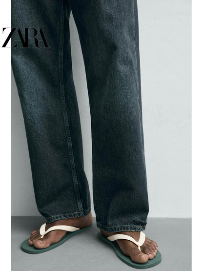 ZARA 2026 Primavera/Verão Novos Sapatos Masculinos: Sandálias Rasteiras Confortáveis com Material Elástico e Cordões (2796720 202)