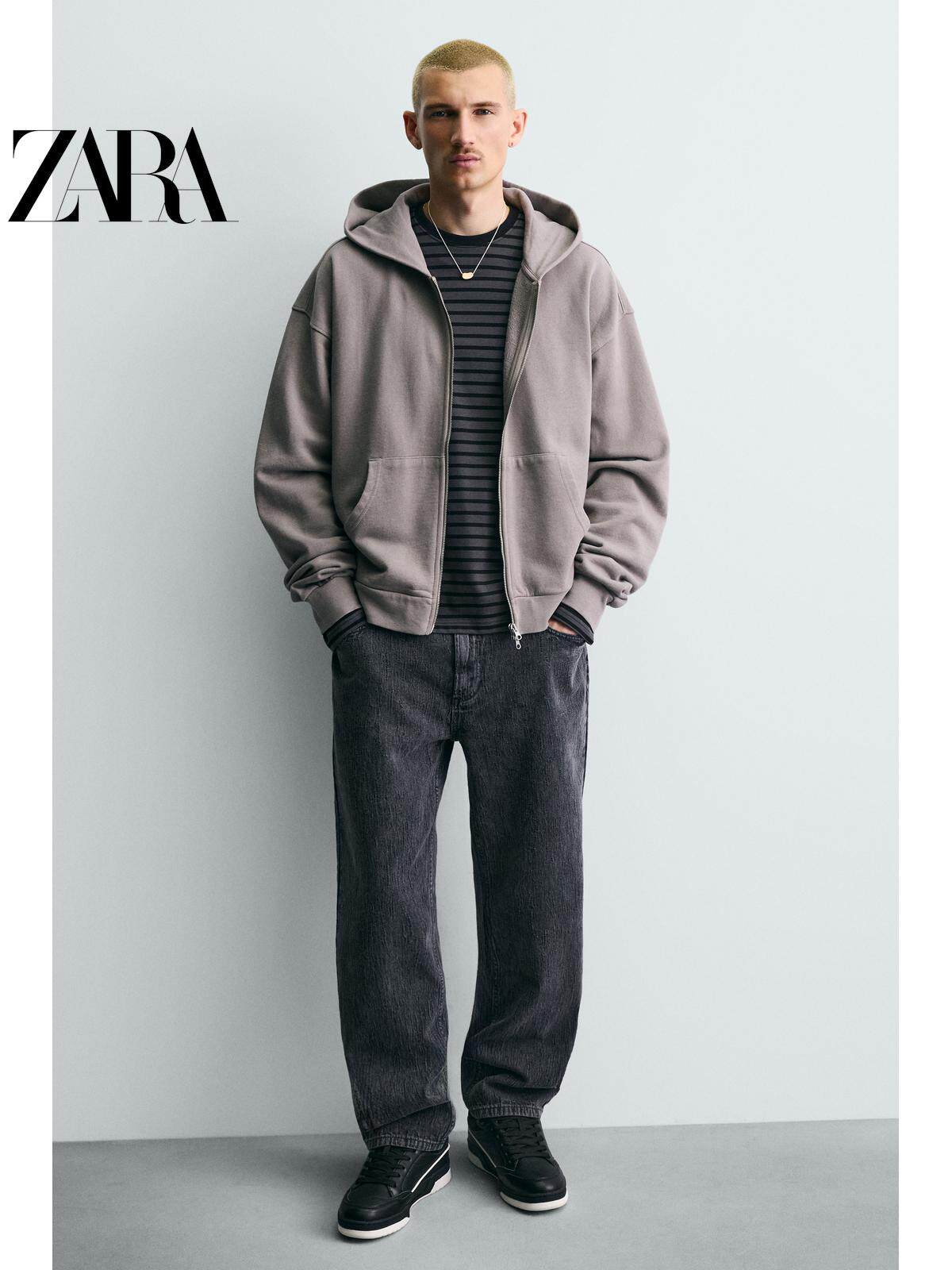 ZARA 2026 Primavera/Verão Novos Sapatos Masculinos Tênis de Cano Alto com Cadarço e Sola Grossa em Dois Tons 2257720 800