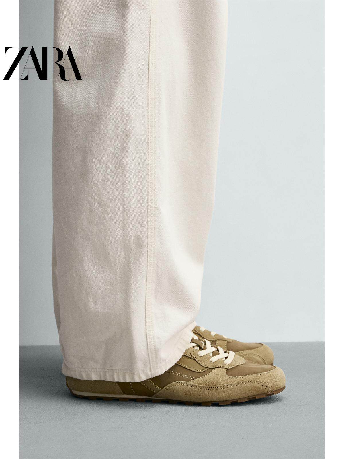 ZARA 2026 Primavera/Verão Sapatos Masculinos com Detalhes em Camurça, Modelo Retrô com Cadarço e Leves 2343720 107