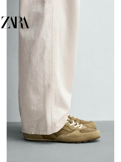 ZARA 2026 Primavera/Verão Sapatos Masculinos com Detalhes em Camurça, Modelo Retrô com Cadarço e Leves 2343720 107
