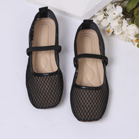 Sapatos de rede ocos respiráveis de nicho europeus e americanos, sapatos Mary Jane de malha primavera/verão de uma peça com alça redonda e alça, sapatos individuais para mulheres
