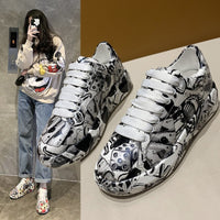 Sapatos coloridos de pai para mulheres, tendência de verão e outono Novos graffiti estampados da Amazon, sapatos casuais plus size