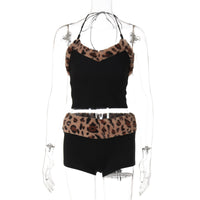Conjunto de Novo Estilo Europeu e Americano: Alças Sem Alças Doces e Picantes que Apertam a Cintura, Calções Justos, Conjunto Feminino de Duas Peças com Estampado de Leopardo Plush