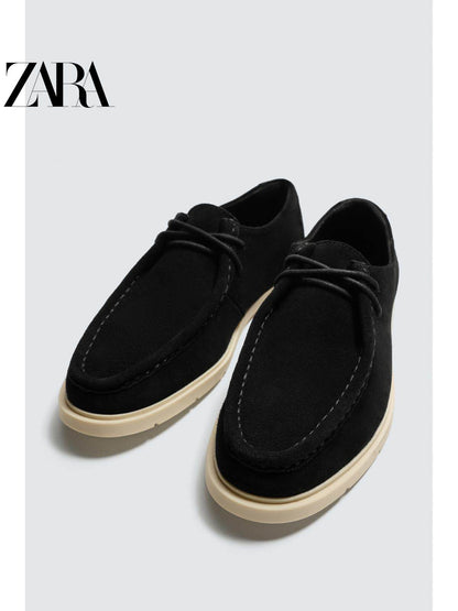 Oferta especial ZARA: Sapatos casuais masculinos selecionados em camurça preta com cadarço, 2431720 800